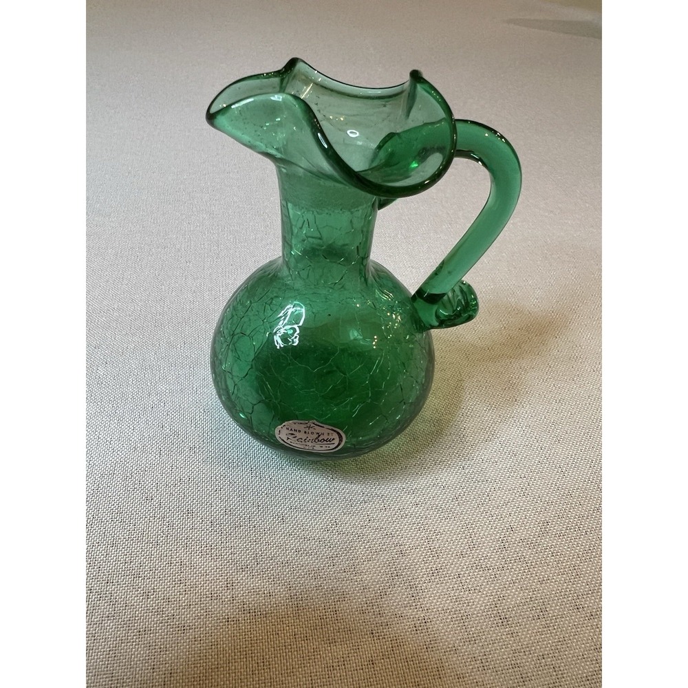 Vintage Rainbow Green Crackle Glass Mini Vase